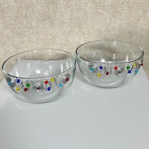 Dary Rees 6 Inch Glass‎ Wire Beaded Cereal Bowls Set of 2